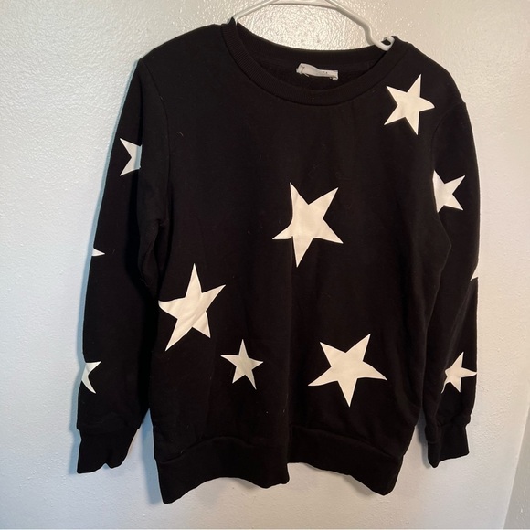 Zenana Star Print Hi-Low Sweatshirt Black White - Picture 2 of 11